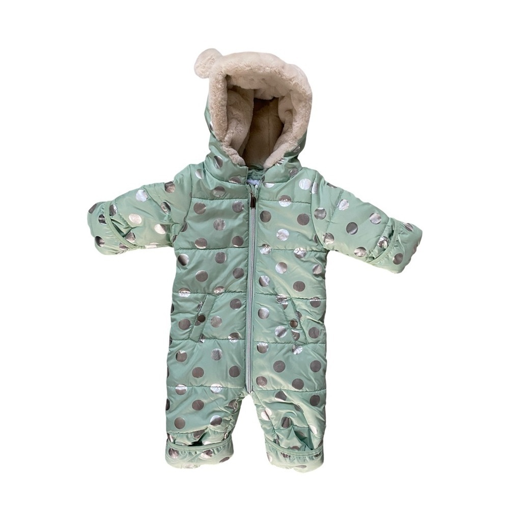 Liv & Lottie Mint Green Polka Dot Hooded Snowsuit with Ears Size 6M